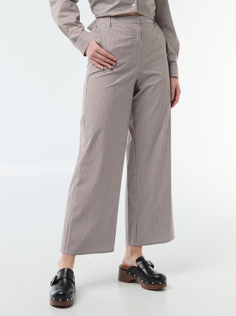 Pantalón ancho de rayas Beige - Kiabi
