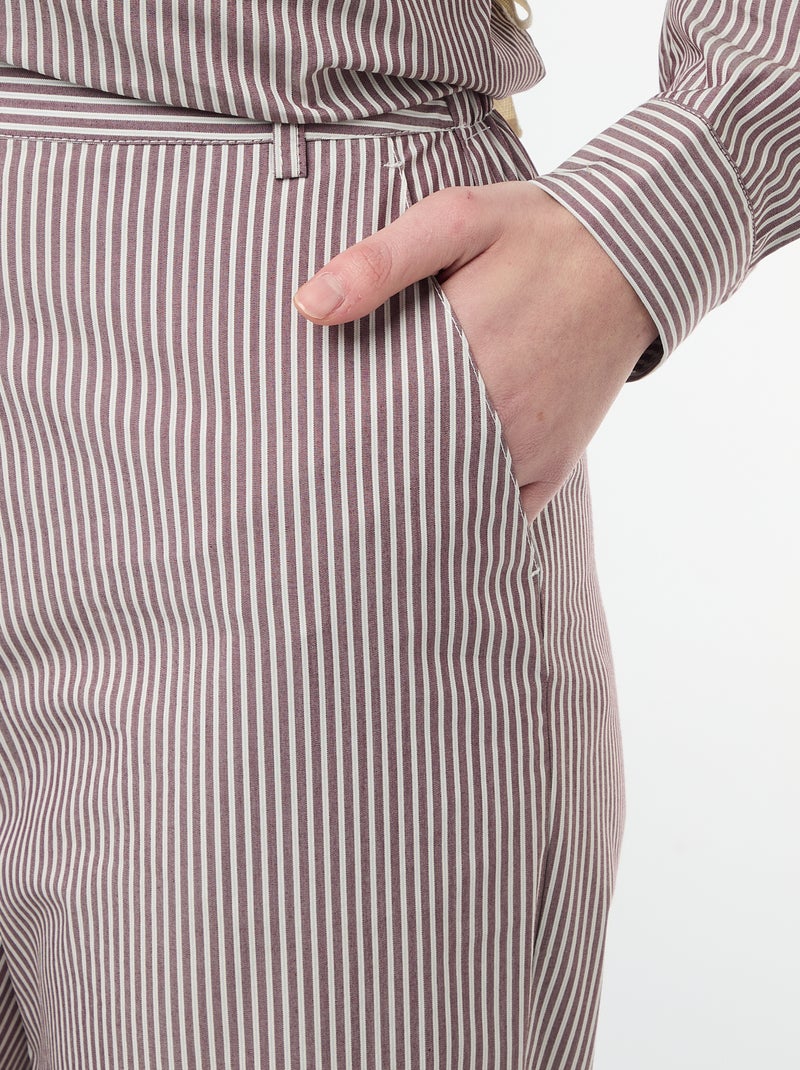 Pantalón ancho de rayas Beige - Kiabi