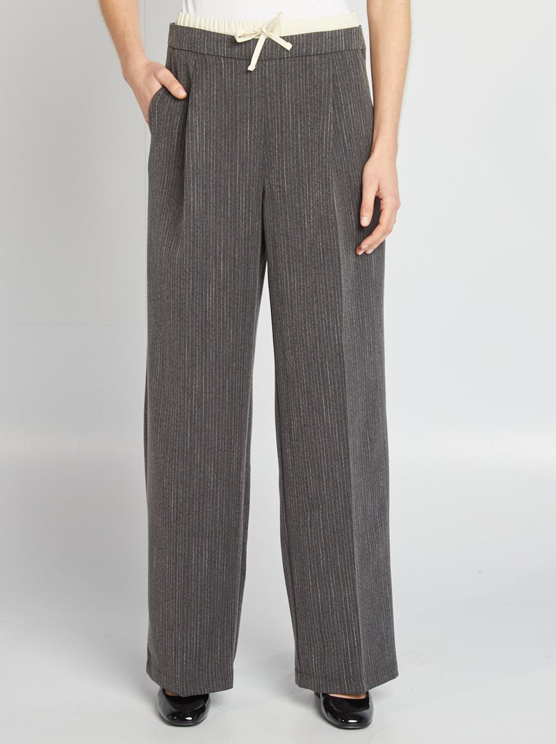 Pantalón ancho de rayas efecto 2 en 1 GRIS - Kiabi