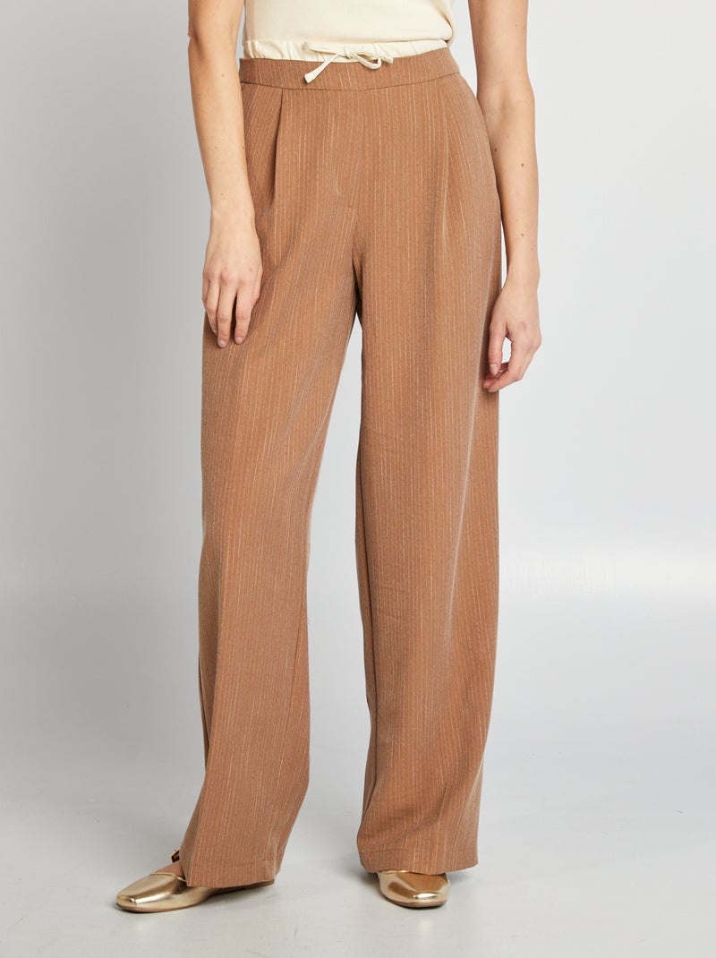 Pantalón ancho de rayas efecto 2 en 1 MARRON - Kiabi