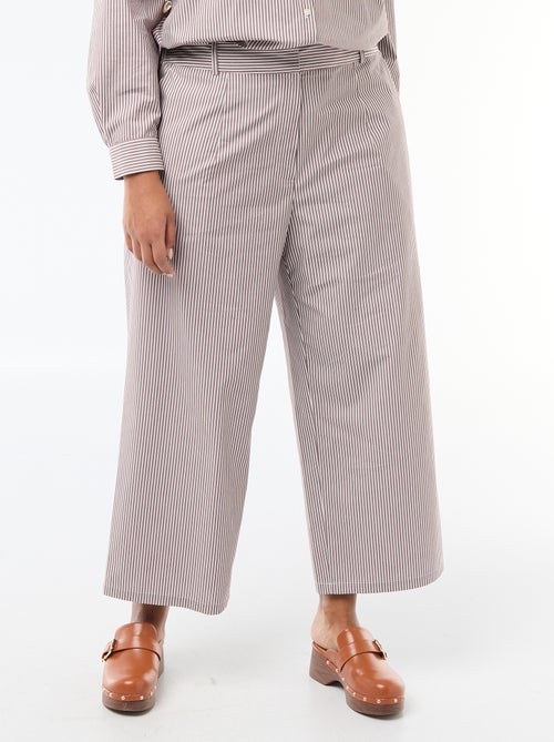 Pantalón ancho de rayas en popelina - Kiabi