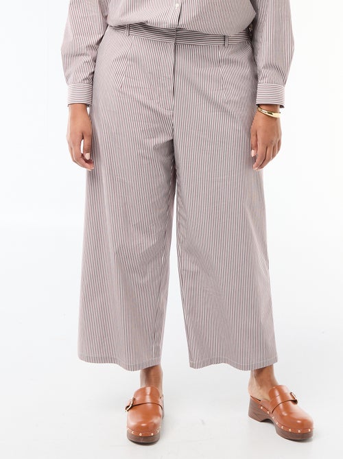 Pantalón ancho de rayas en popelina - Kiabi