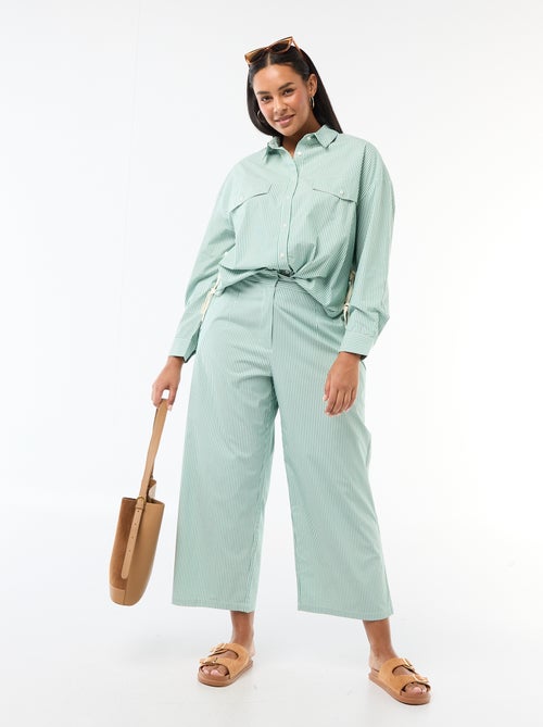 Pantalón ancho de rayas en popelina - Kiabi