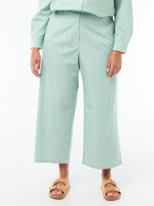 Pantalón ancho de rayas en popelina - Kiabi
