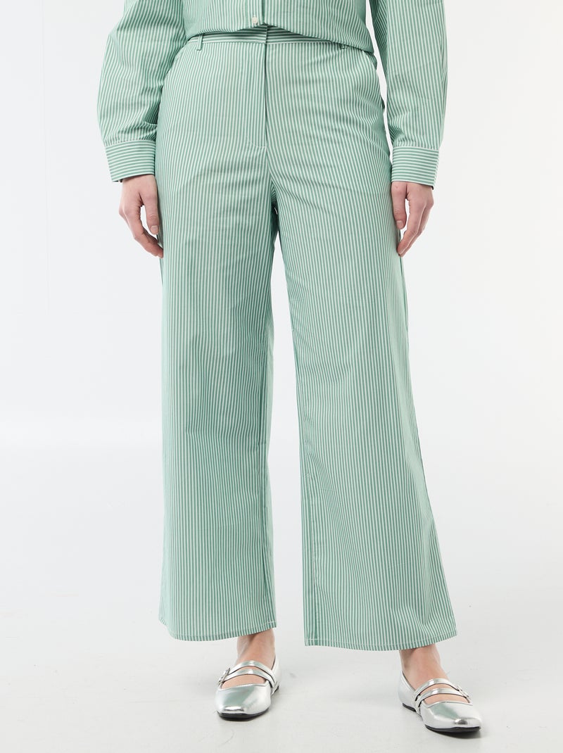 Pantalón ancho de rayas Verde - Kiabi