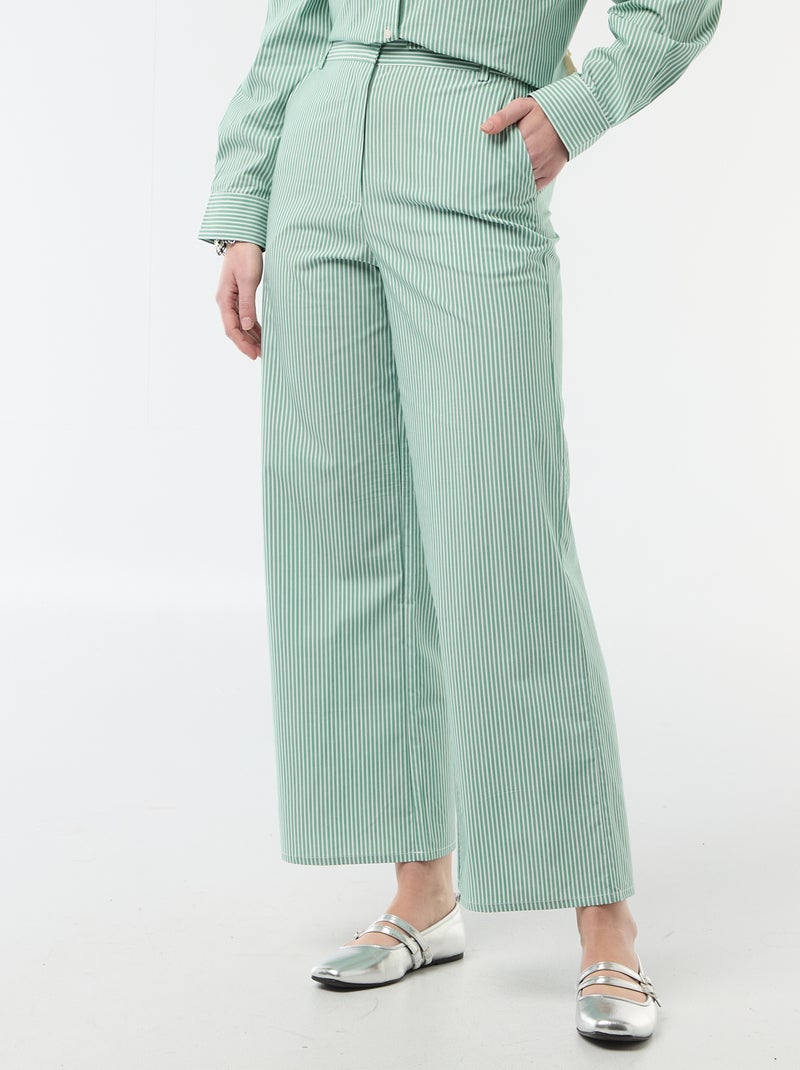 Pantalón ancho de rayas Verde - Kiabi