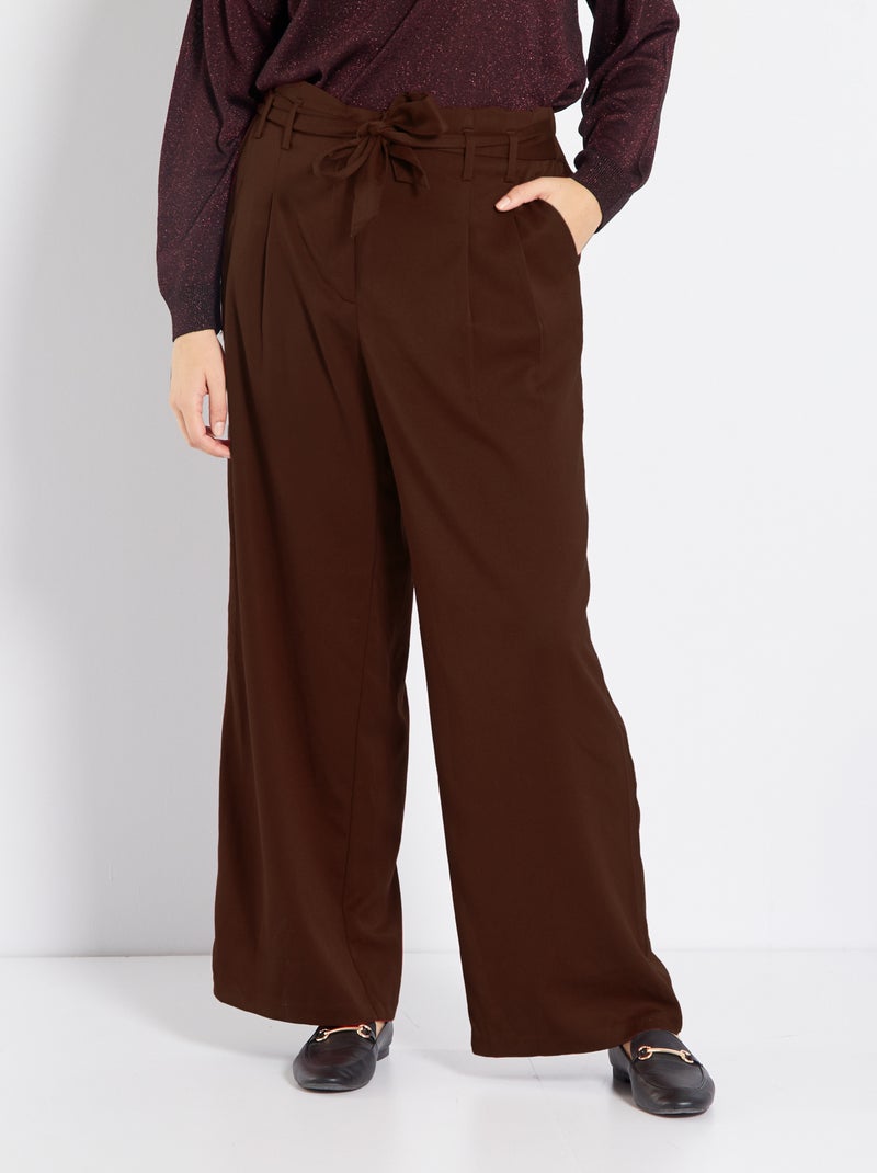 Pantalón ancho de sarga MARRON - Kiabi