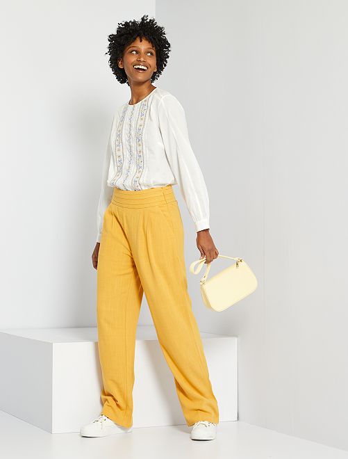 Pantalón ancho de talle alto - AMARILLO - Kiabi - 20.00€