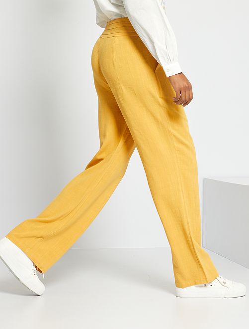 Pantalón ancho de talle alto - AMARILLO - Kiabi - 20.00€