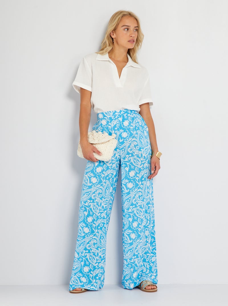 Pantalón ancho de talle alto con estampado AZUL - Kiabi