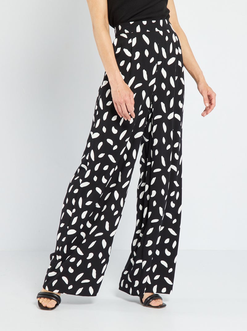 Pantalón ancho de talle alto con estampado NEGRO - Kiabi