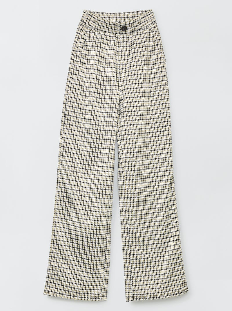 Pantalón ancho de talle alto cuadros - Kiabi