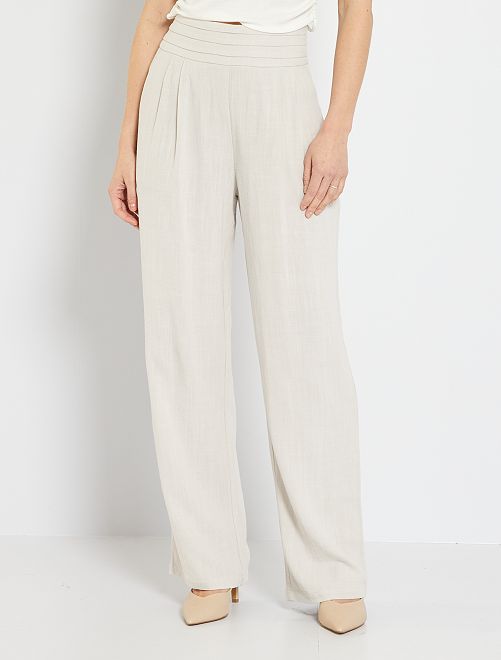 Pantalón ancho de talle alto - gris beige - Kiabi - 20.00€