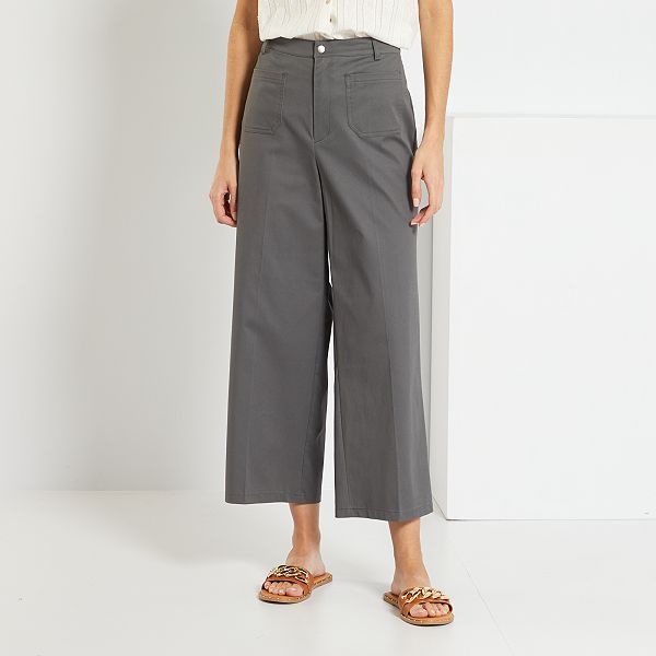 Pantalón ancho de talle alto Mujer talla 34 a 48 - GRIS - Kiabi - 18,00€