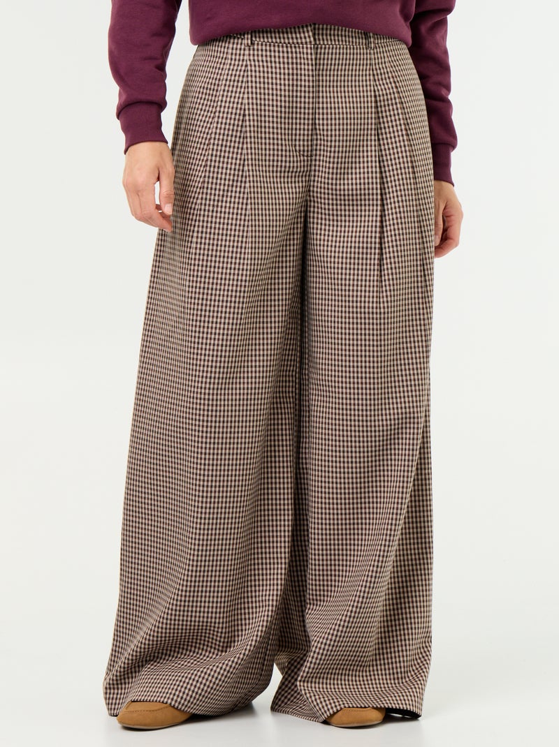 Pantalón ancho de talle alto Marron - Kiabi