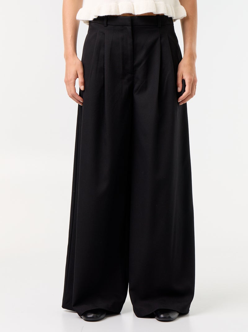 Pantalón ancho de talle alto Negro - Kiabi