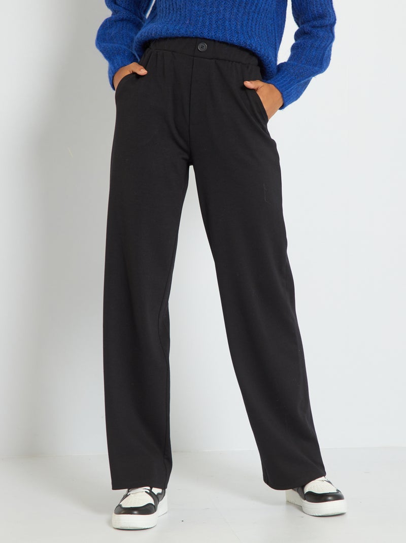 Pantalón ancho de talle alto Negro - Kiabi