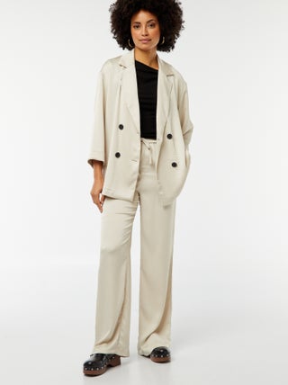 Pantalón ancho de tejido de crepé 2 bolsillos