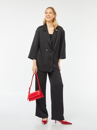 Pantalón ancho de tejido de crepé 2 bolsillos