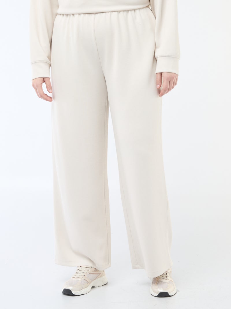 Pantalón ancho de tejido elástico de canalé Beige - Kiabi