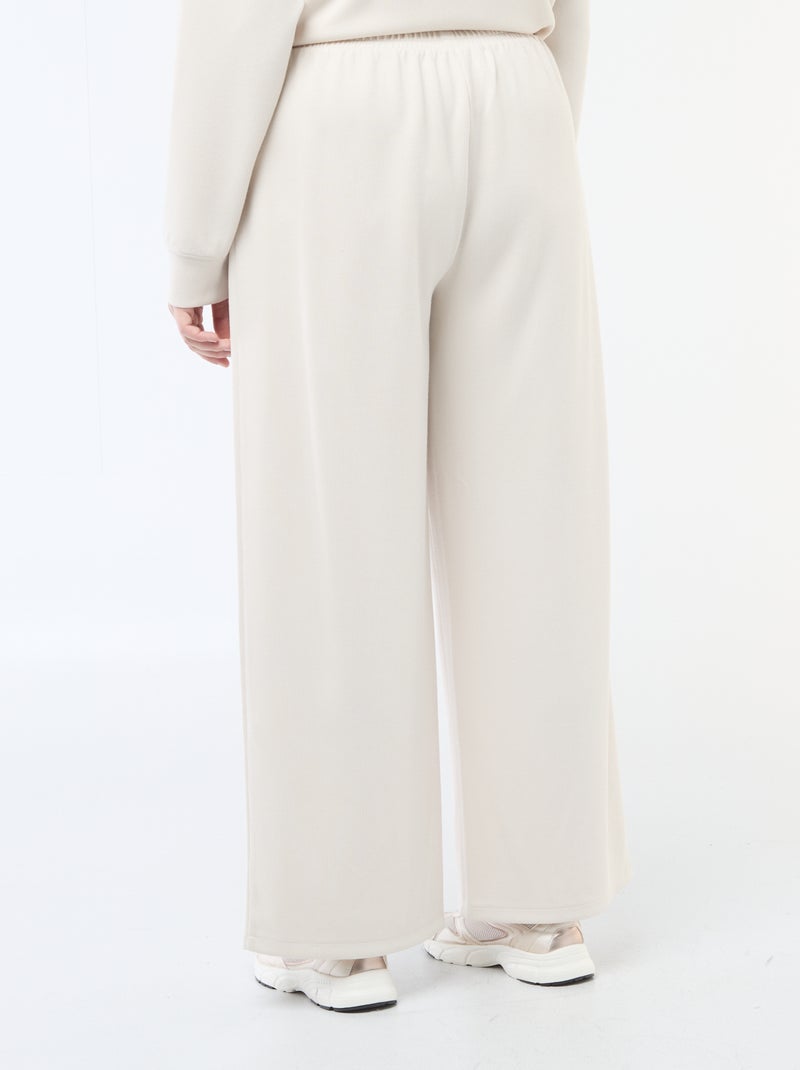 Pantalón ancho de tejido elástico de canalé Beige - Kiabi