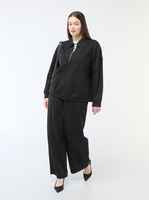 Pantalón ancho de tejido elástico de canalé - Kiabi