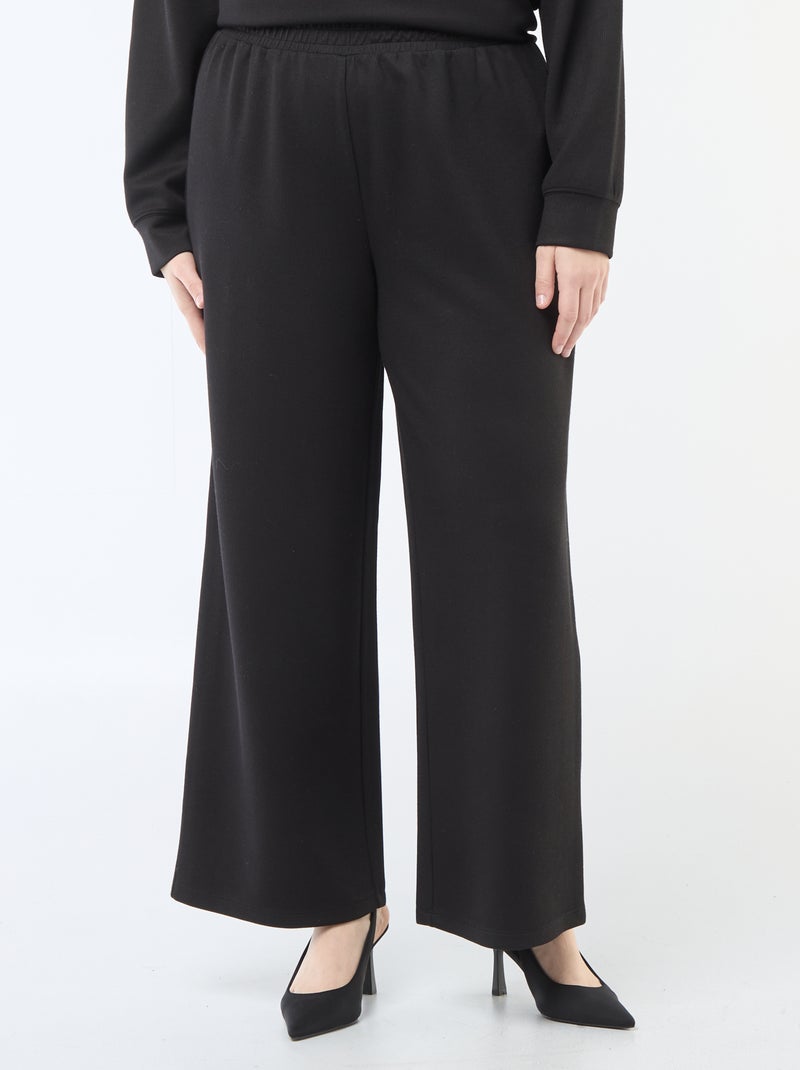 Pantalón ancho de tejido elástico de canalé Negro - Kiabi