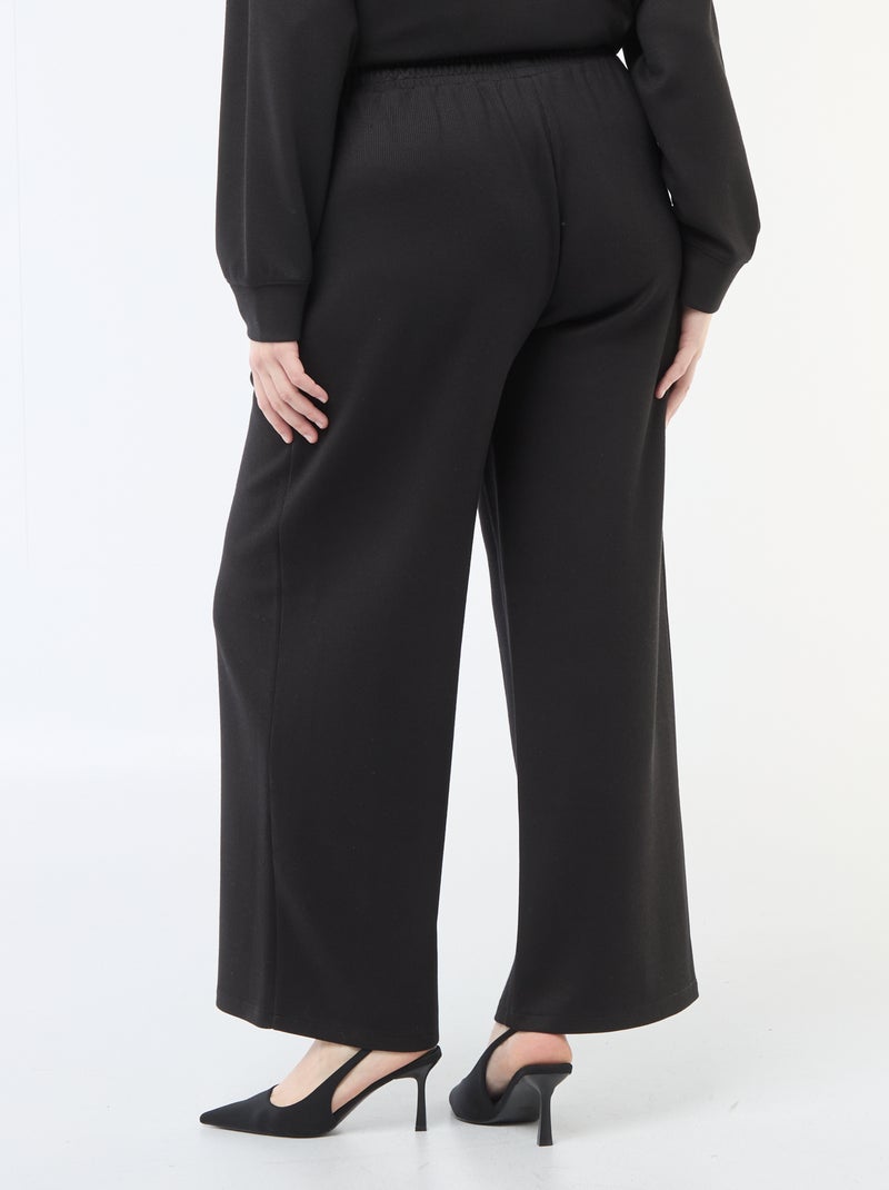 Pantalón ancho de tejido elástico de canalé Negro - Kiabi