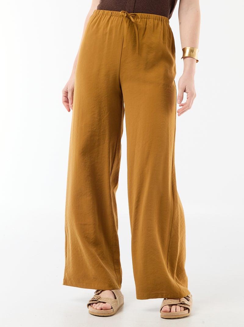 Pantalón ancho de tejido fluido Marron - Kiabi
