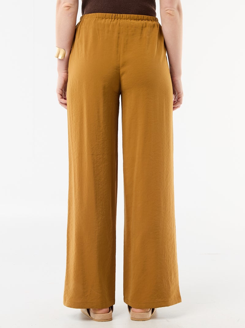 Pantalón ancho de tejido fluido Marron - Kiabi