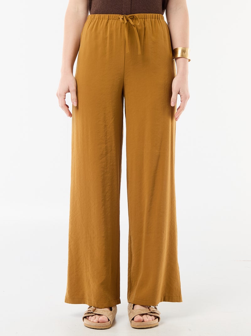 Pantalón ancho de tejido fluido Marron - Kiabi