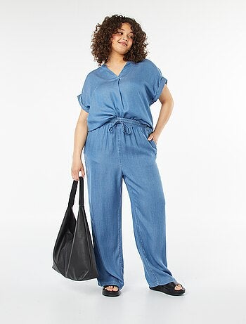 Pantalón ancho de tencel con cintura elástica