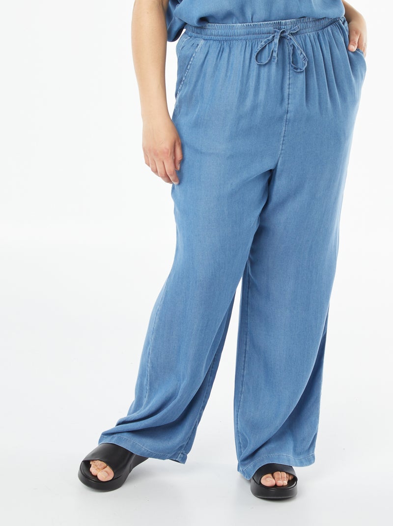 Pantalón ancho de tencel con cintura elástica Azul - Kiabi