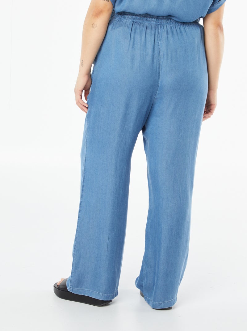 Pantalón ancho de tencel con cintura elástica Azul - Kiabi