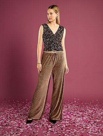 Pantalón ancho de terciopelo liso