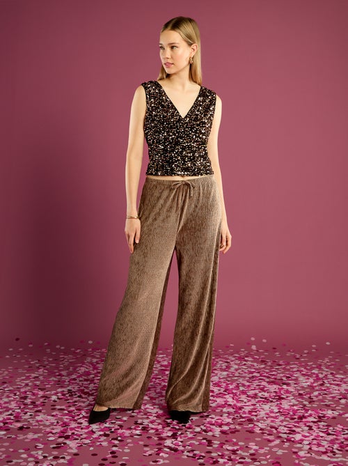 Pantalón ancho de terciopelo liso - Kiabi