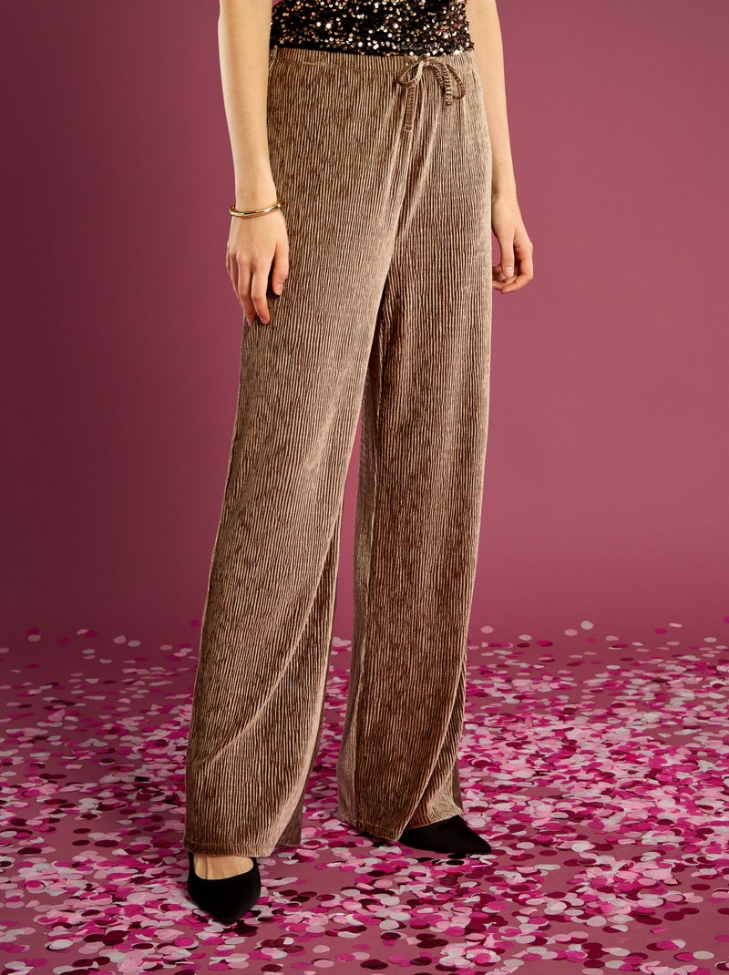 Pantalón ancho de terciopelo liso Marron - Kiabi