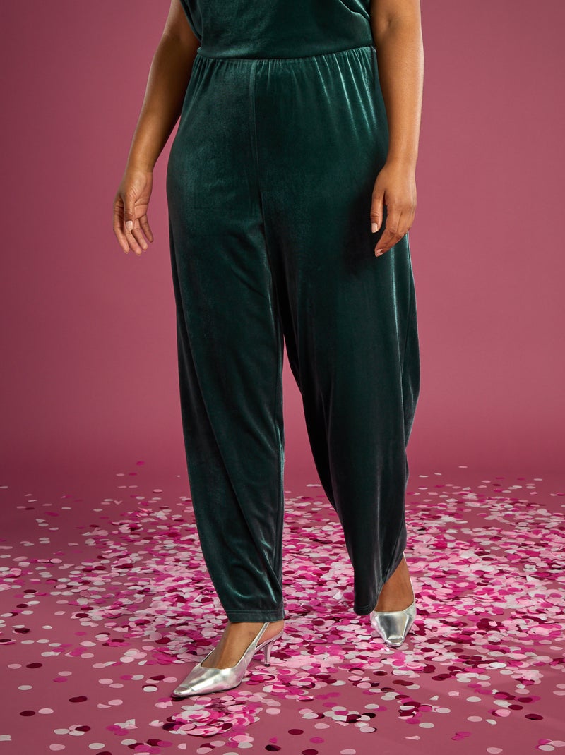 Pantalón ancho de terciopelo liso Verde - Kiabi