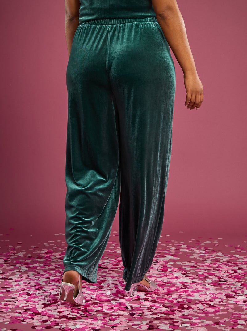 Pantalón ancho de terciopelo liso Verde - Kiabi