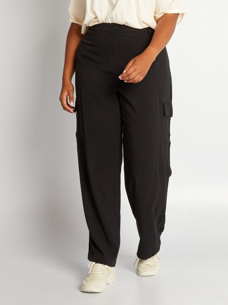 Pantalón ancho de tiro alto  - 2 bolsillos negro - Kiabi