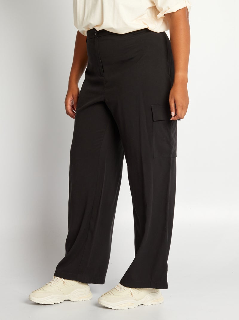 Pantalón ancho de tiro alto  - 2 bolsillos negro - Kiabi