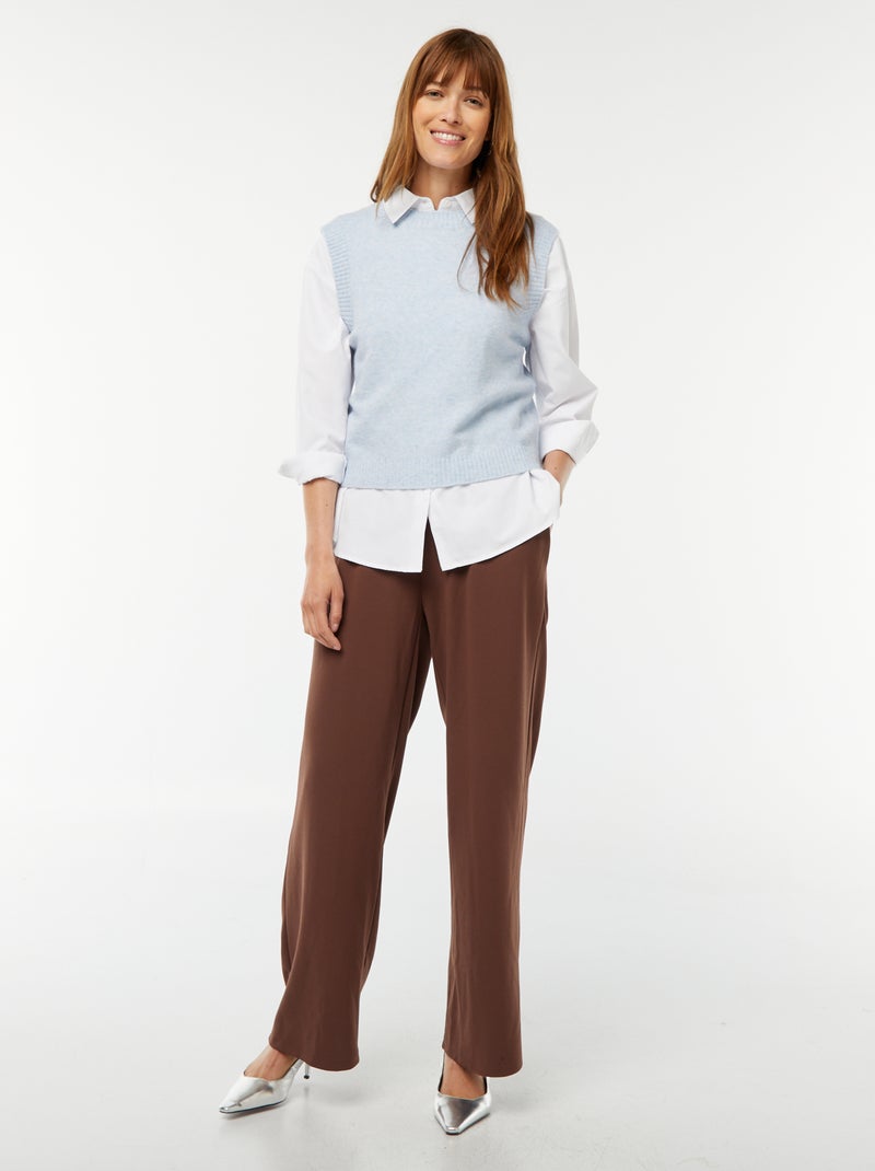 Pantalón ancho de tiro alto - So Easy Marron - Kiabi