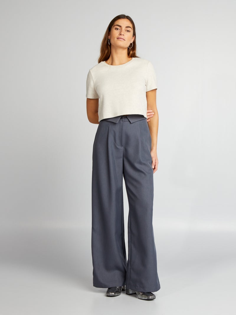 Pantalón ancho de tiro alto AZUL - Kiabi