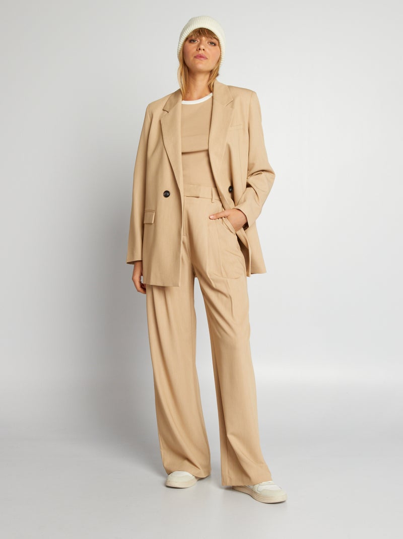 Pantalón ancho de tiro alto beige - Kiabi