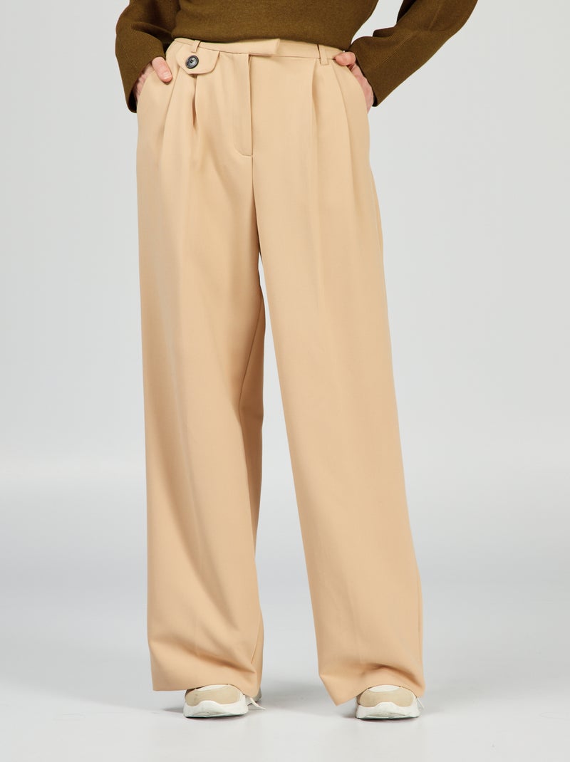Pantalón ancho de tiro alto BEIGE - Kiabi