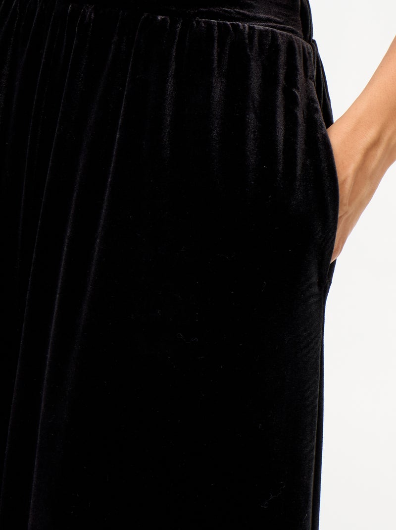 Pantalón ancho de tiro alto bombacho de terciopelo Negro - Kiabi
