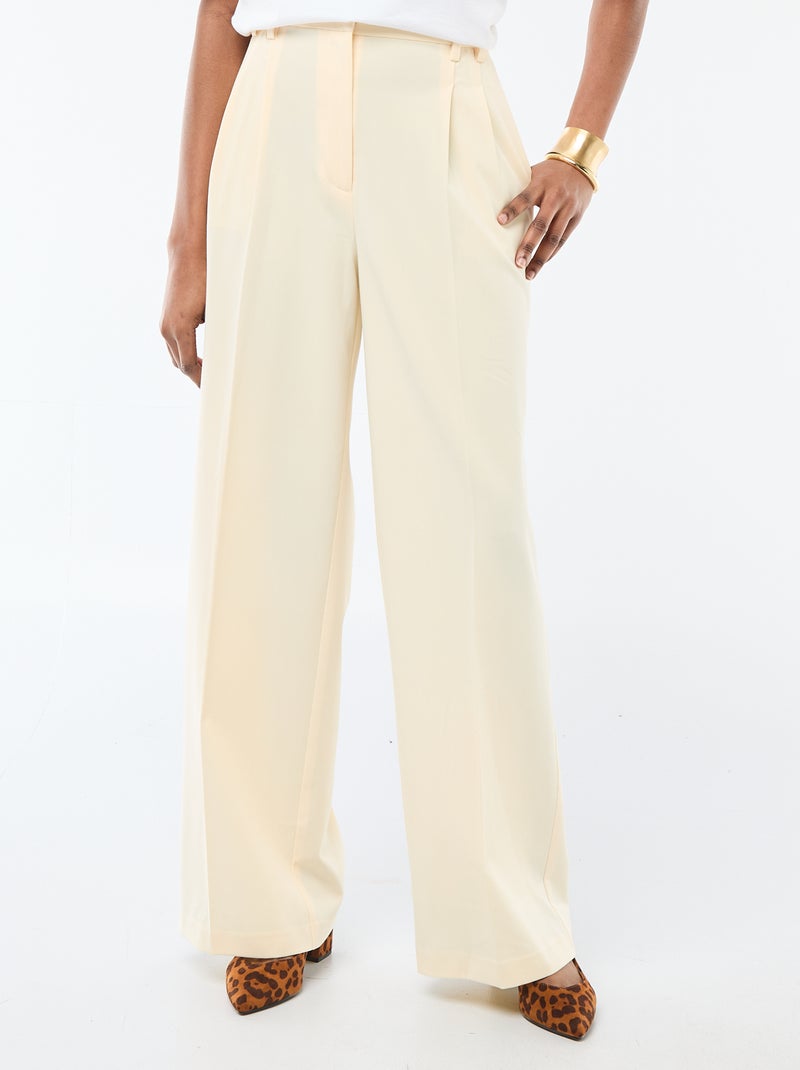 Pantalón ancho de tiro alto con 5 bolsillos Beige - Kiabi