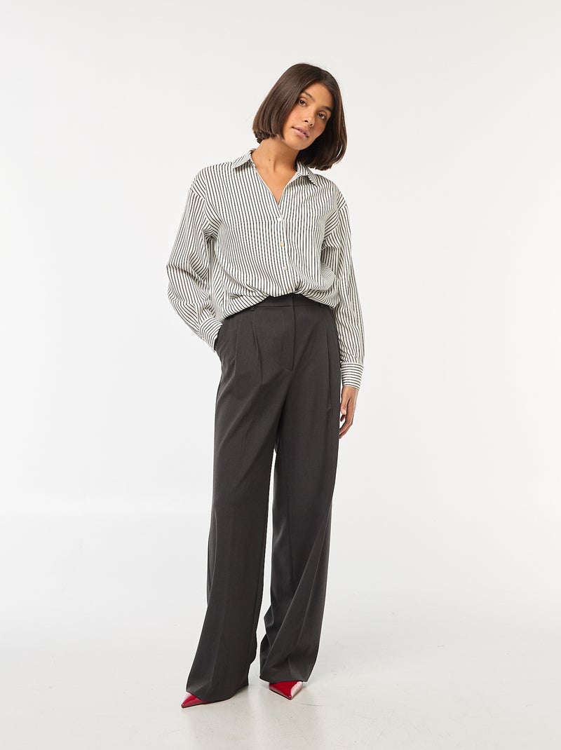 Pantalón ancho de tiro alto con 5 bolsillos Gris - Kiabi