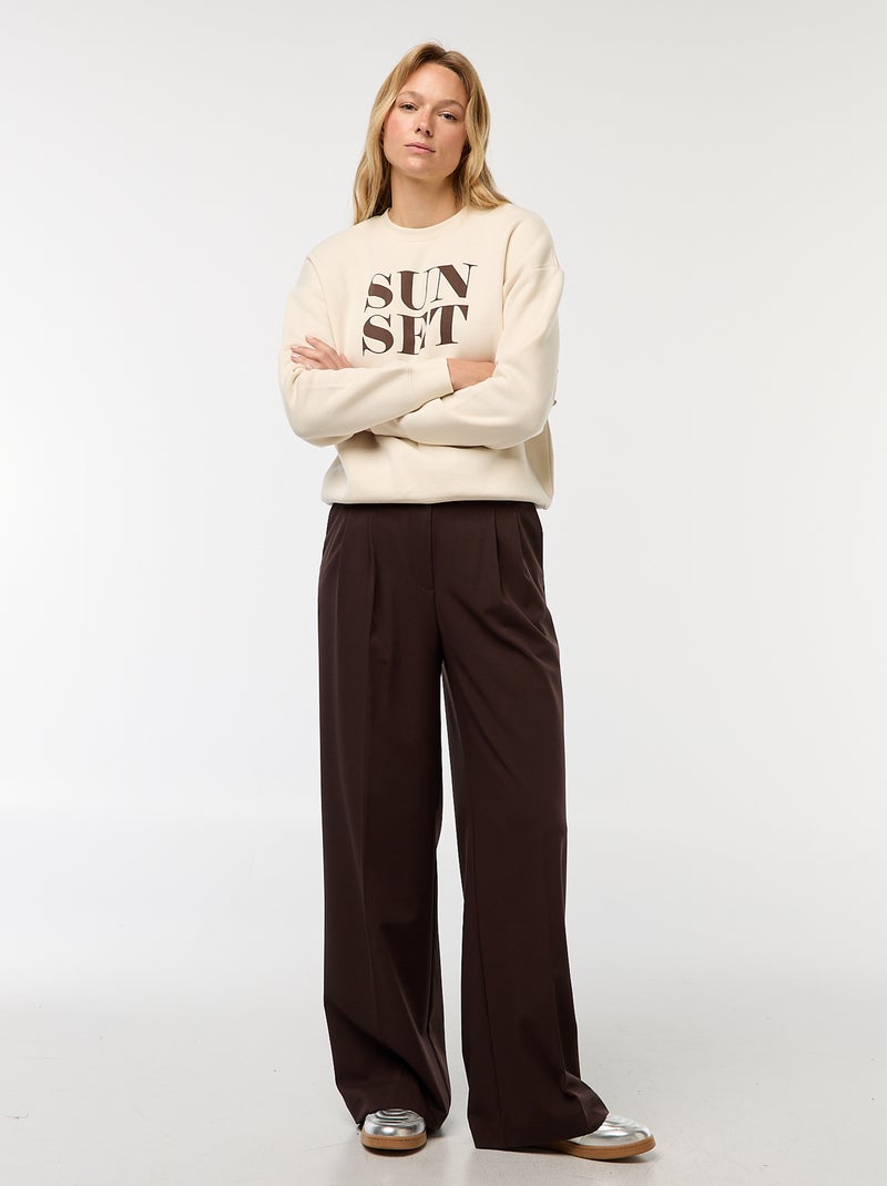 Pantalón ancho de tiro alto con 5 bolsillos Marron - Kiabi