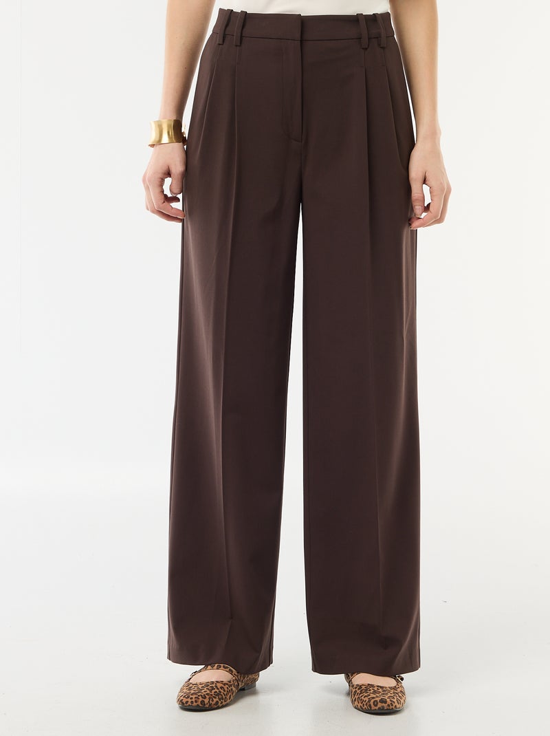 Pantalón ancho de tiro alto con 5 bolsillos Marron - Kiabi